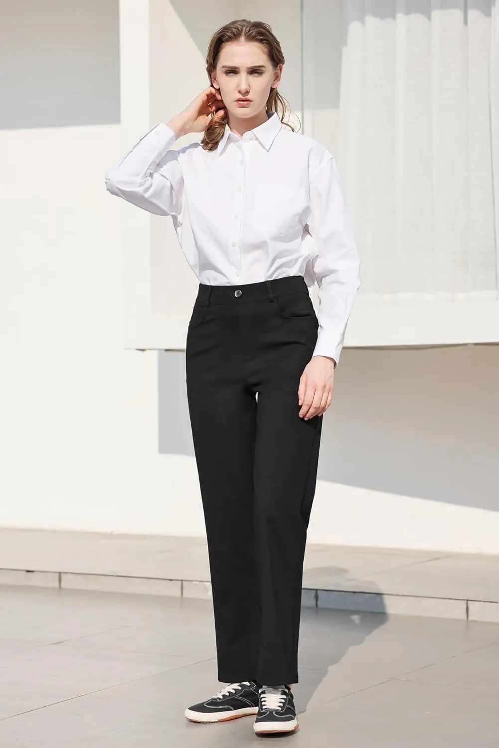 Work Pants Women Dress Pants High Waisted Stretchy Straight Leg Trousers Business Casual Pull On Slacks with Pockets 29"