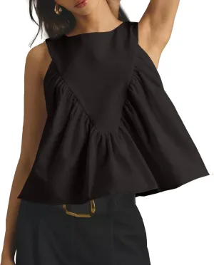 WOWULOVELY Womens Peplum Babydoll Tops Shirred Swing Tank Summer Sleeveless Pleated Flowy Vest Loose Ruffled Casual T-Shirts