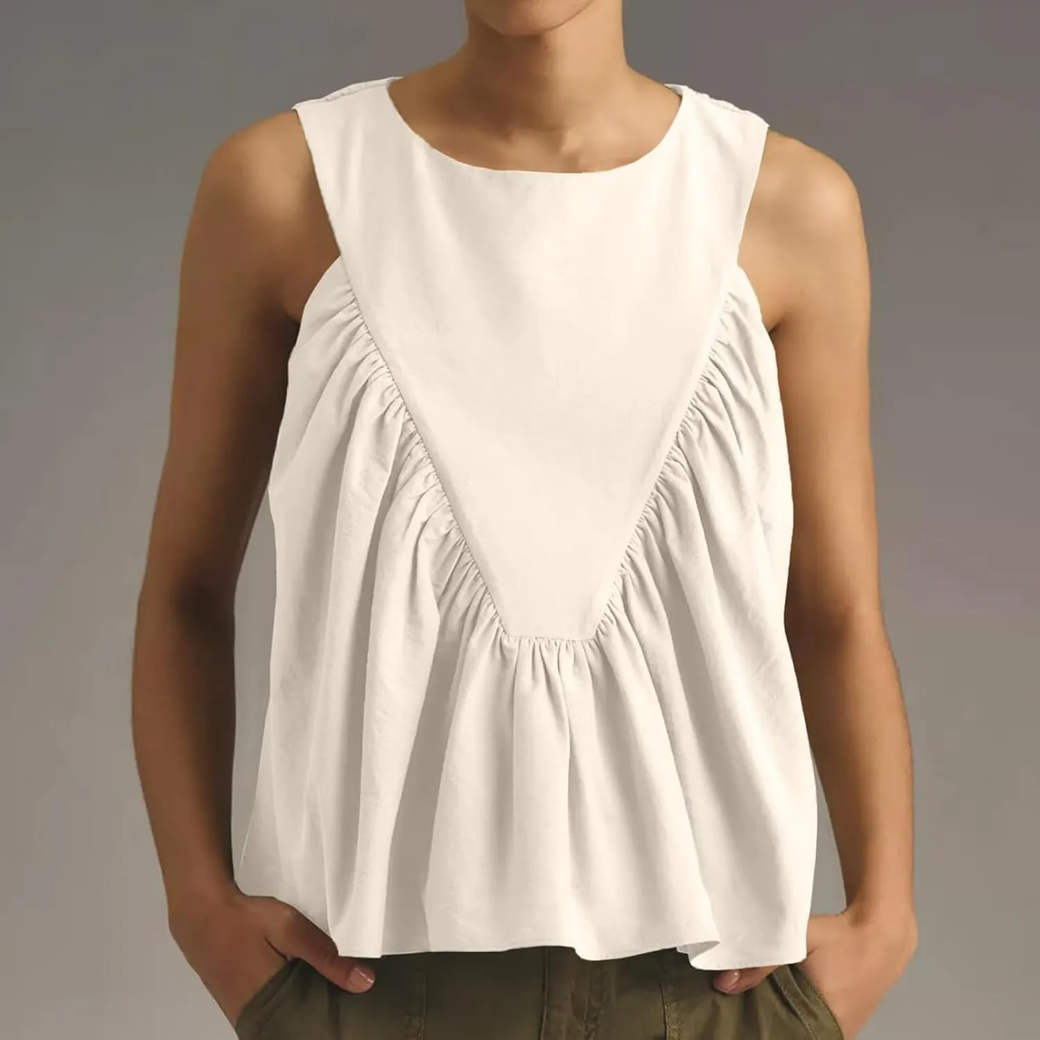 WOWULOVELY Womens Peplum Babydoll Tops Shirred Swing Tank Summer Sleeveless Pleated Flowy Vest Loose Ruffled Casual T-Shirts