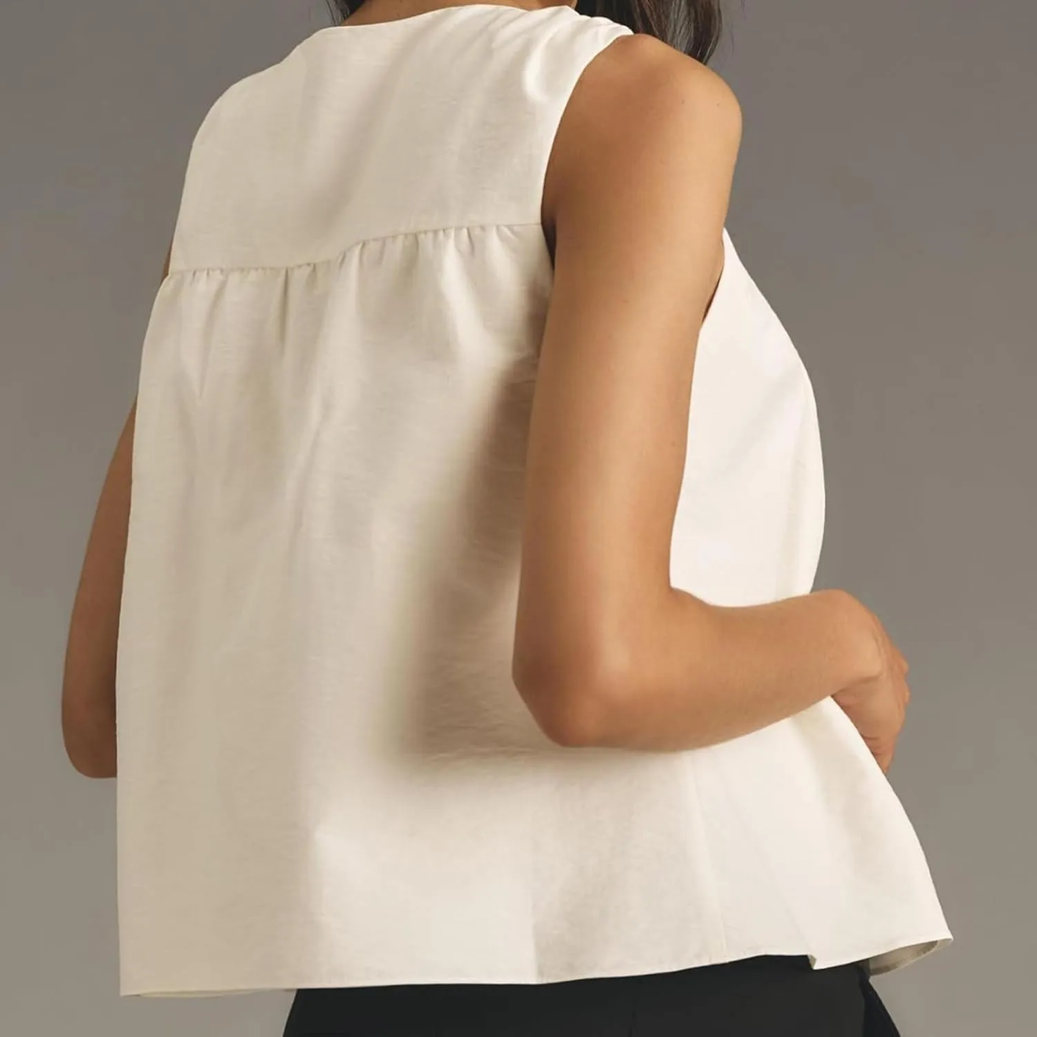 WOWULOVELY Womens Peplum Babydoll Tops Shirred Swing Tank Summer Sleeveless Pleated Flowy Vest Loose Ruffled Casual T-Shirts