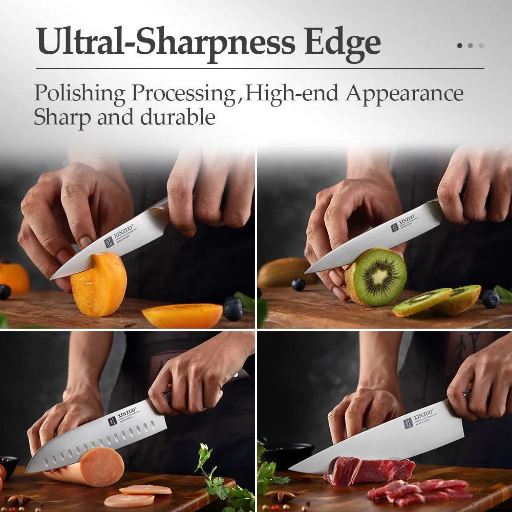 XINZUO 7PCs Kitchen Knife Set Forged German 1.4116 Stainless Steel Kitchen Sharp Chef Santoku Paring Knife Sets Household Tools