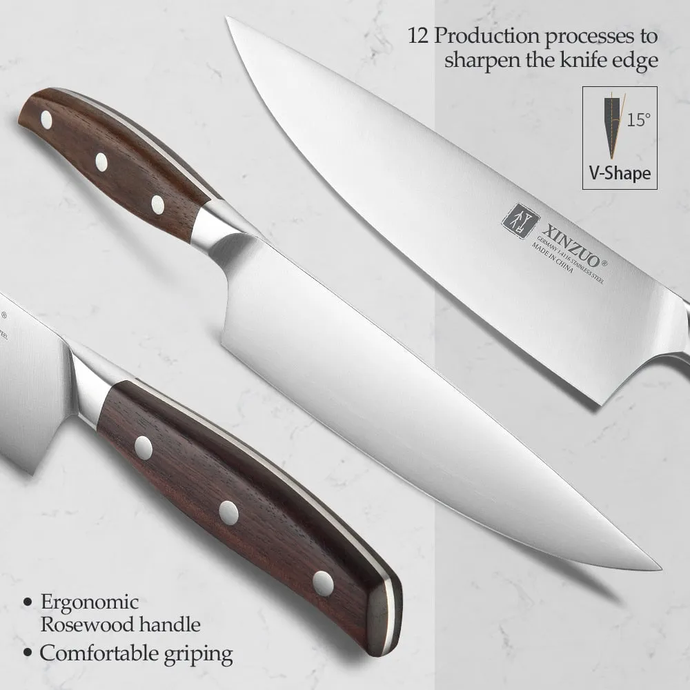 XINZUO 7PCs Kitchen Knife Set Forged German 1.4116 Stainless Steel Kitchen Sharp Chef Santoku Paring Knife Sets Household Tools