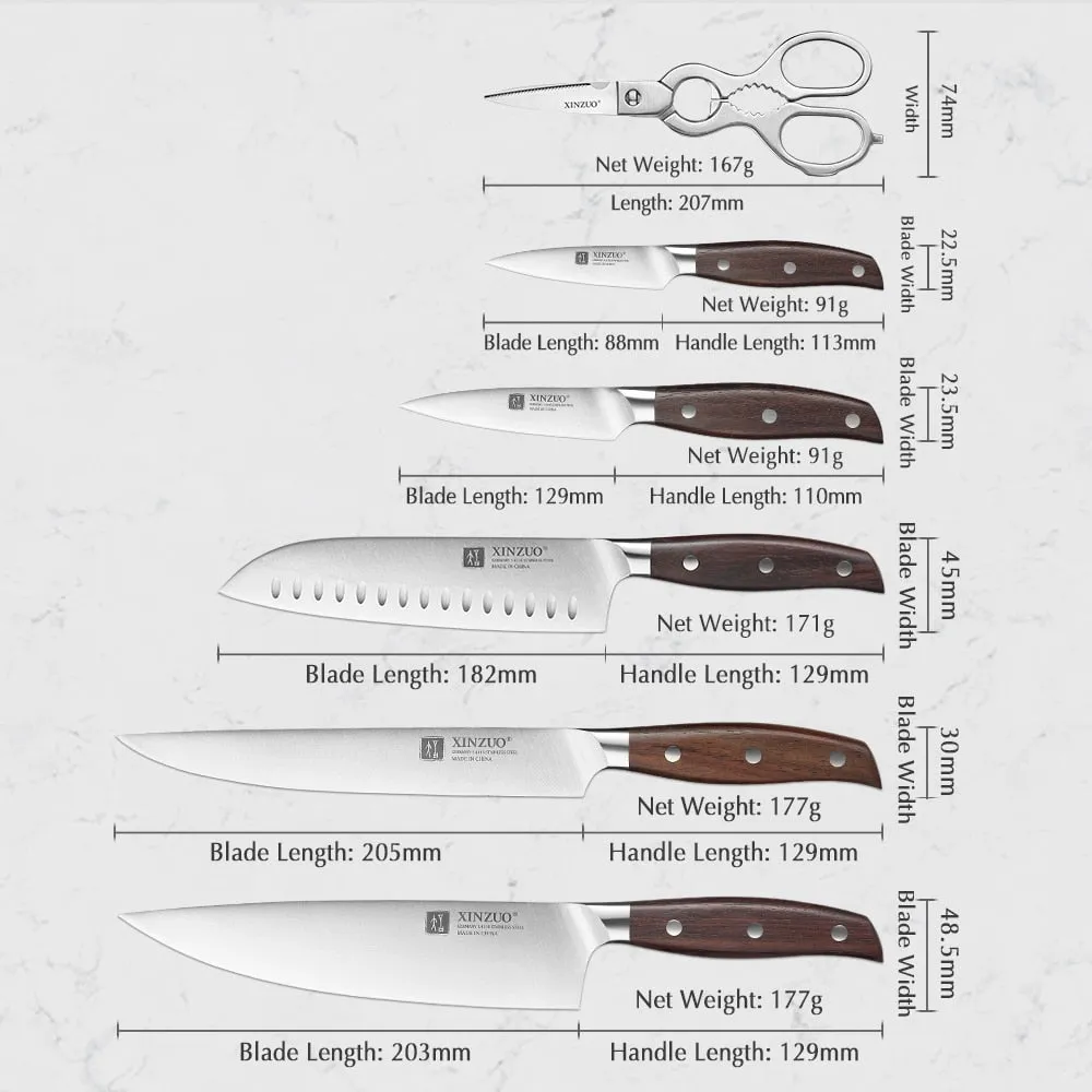 XINZUO 7PCs Kitchen Knife Set Forged German 1.4116 Stainless Steel Kitchen Sharp Chef Santoku Paring Knife Sets Household Tools