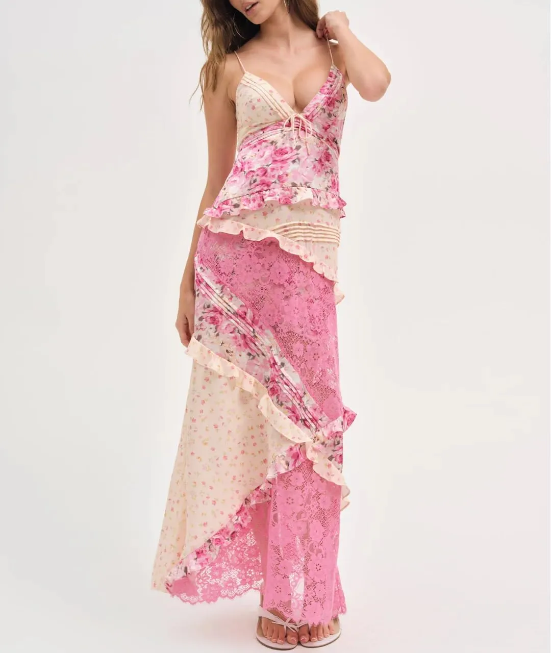 Y2k Women Boho Floral Maxi Dress Flower Ruffle Sexy Backless Sleeveless Flowy Tiered Long Sundress Summer Party