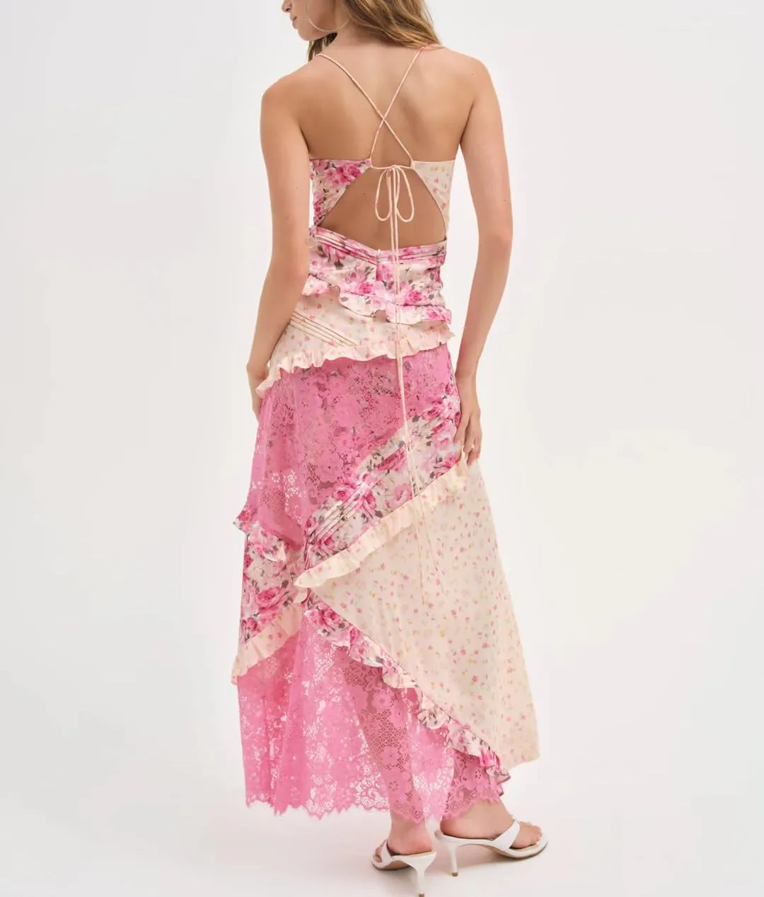 Y2k Women Boho Floral Maxi Dress Flower Ruffle Sexy Backless Sleeveless Flowy Tiered Long Sundress Summer Party