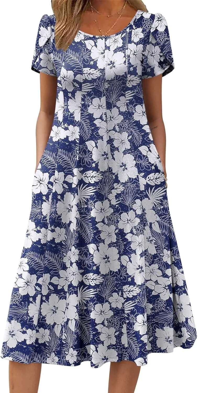 Zeagoo Womens Casual Dresses for Summer Short Sleeve Flare Midi Dress Loose Flowy Beach Sundress