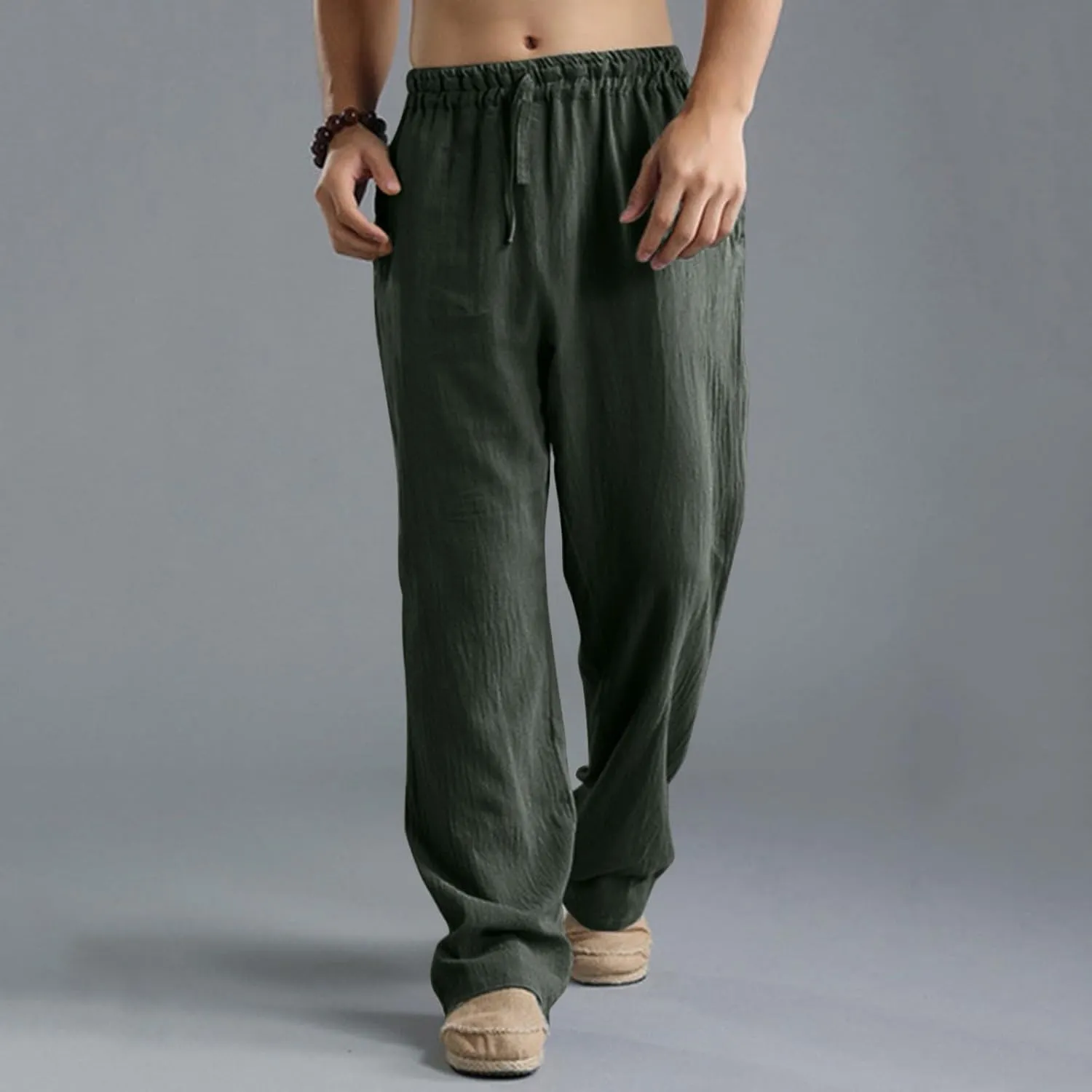 ZYXTIM Linen Pants Men Straight Leg Lightweight Casual Summer Trousers Comfortable Cool Dry Beach Pants Sport Yoga Trousers