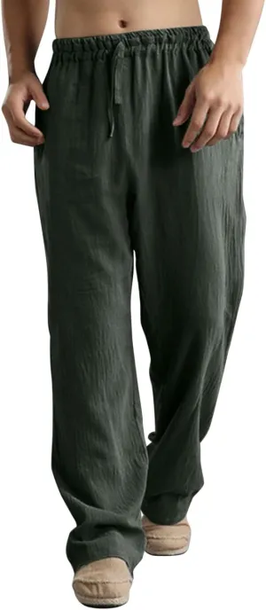 ZYXTIM Linen Pants Men Straight Leg Lightweight Casual Summer Trousers Comfortable Cool Dry Beach Pants Sport Yoga Trousers