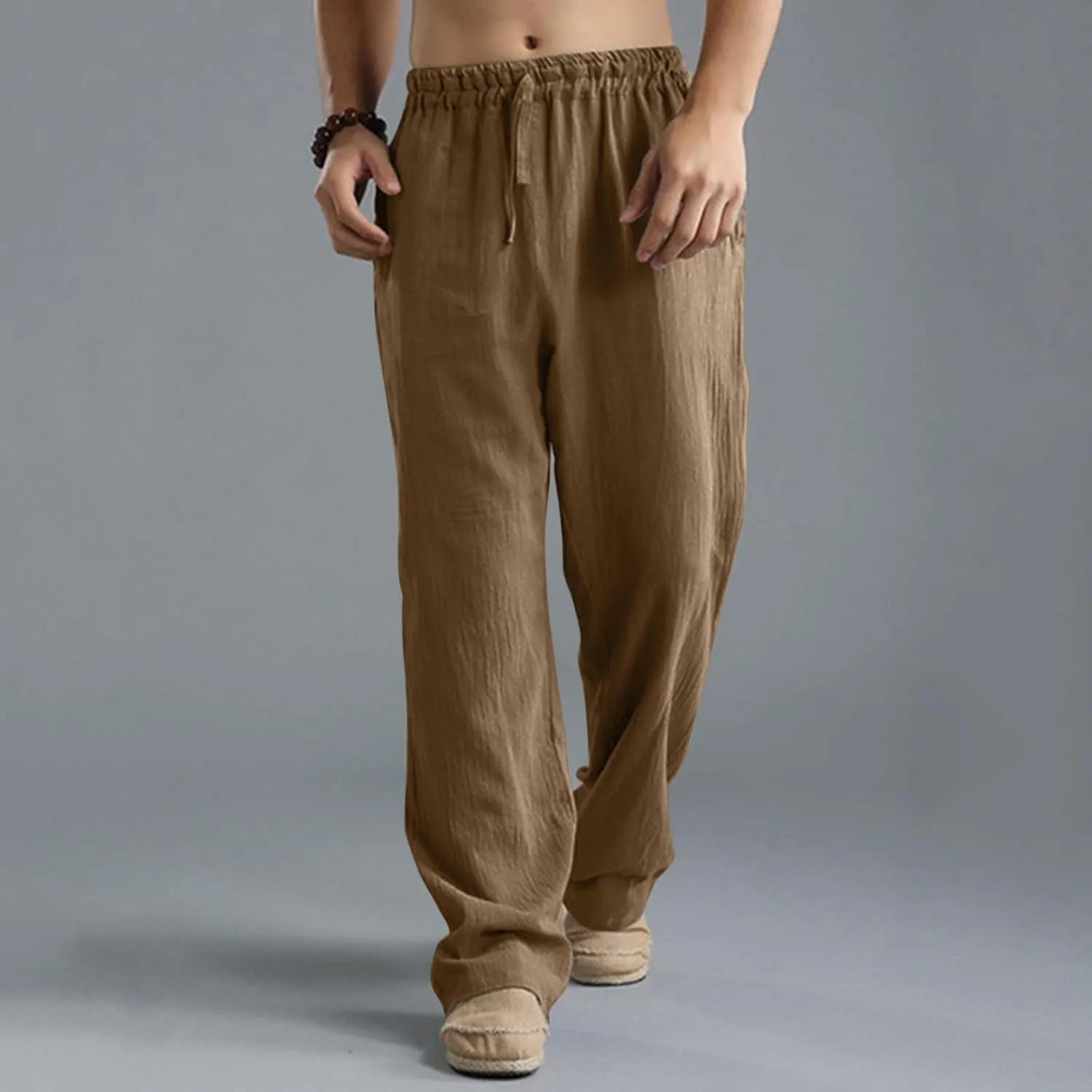 ZYXTIM Linen Pants Men Straight Leg Lightweight Casual Summer Trousers Comfortable Cool Dry Beach Pants Sport Yoga Trousers