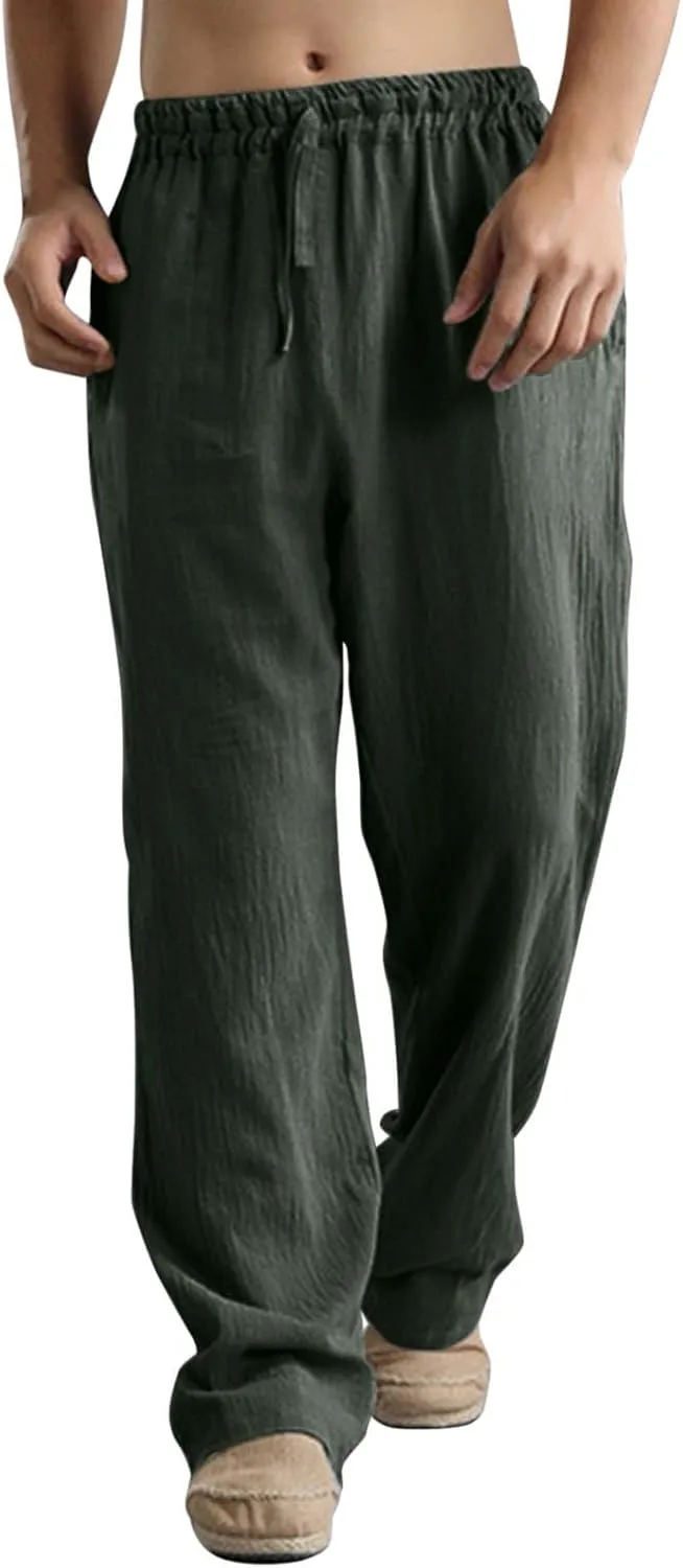 ZYXTIM Linen Pants Men Straight Leg Lightweight Casual Summer Trousers Comfortable Cool Dry Beach Pants Sport Yoga Trousers