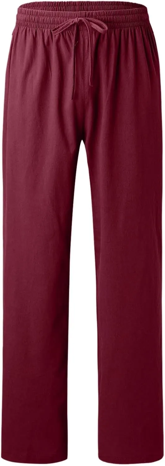 ZYXTIM Linen Pants Men Straight Leg Lightweight Casual Summer Trousers Comfortable Cool Dry Beach Pants Sport Yoga Trousers
