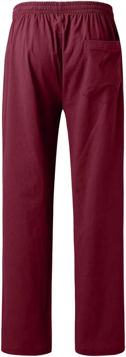 ZYXTIM Linen Pants Men Straight Leg Lightweight Casual Summer Trousers Comfortable Cool Dry Beach Pants Sport Yoga Trousers