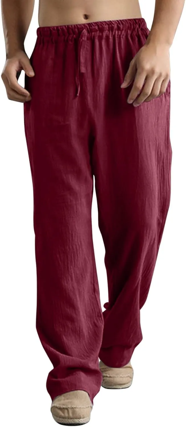 ZYXTIM Linen Pants Men Straight Leg Lightweight Casual Summer Trousers Comfortable Cool Dry Beach Pants Sport Yoga Trousers