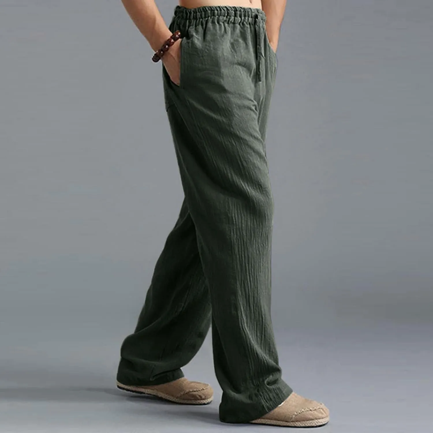 ZYXTIM Linen Pants Men Straight Leg Lightweight Casual Summer Trousers Comfortable Cool Dry Beach Pants Sport Yoga Trousers