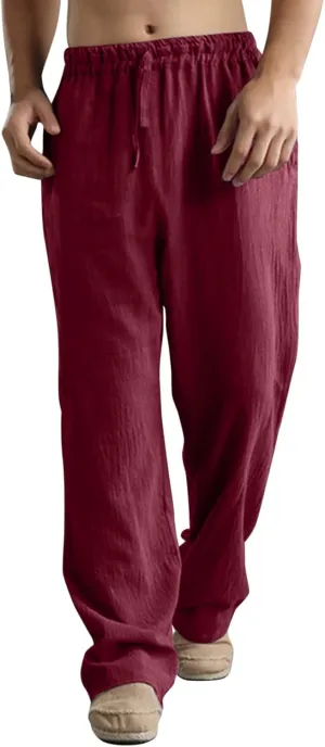 ZYXTIM Linen Pants Men Straight Leg Lightweight Casual Summer Trousers Comfortable Cool Dry Beach Pants Sport Yoga Trousers