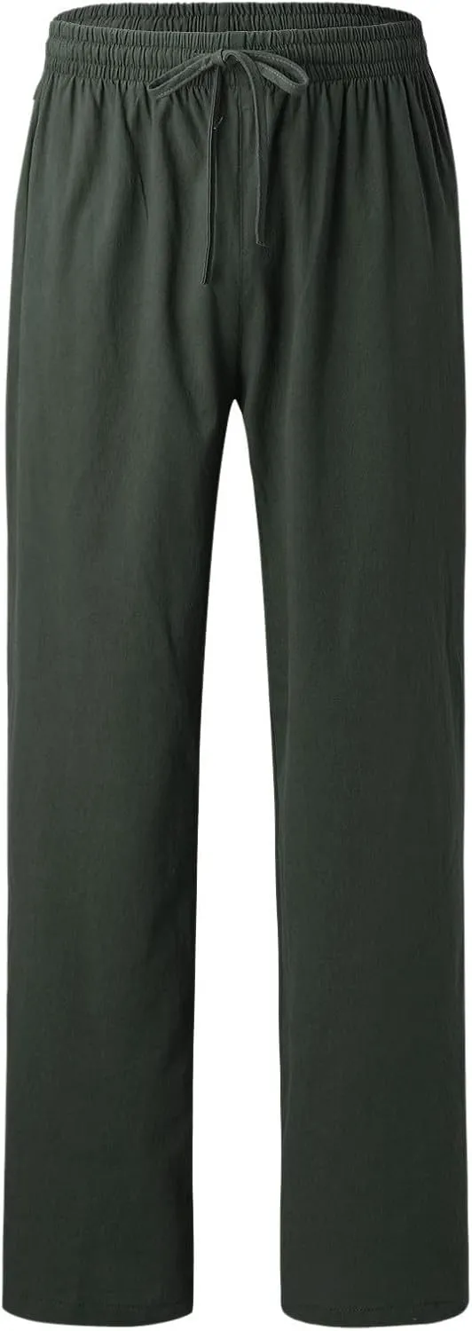 ZYXTIM Linen Pants Men Straight Leg Lightweight Casual Summer Trousers Comfortable Cool Dry Beach Pants Sport Yoga Trousers