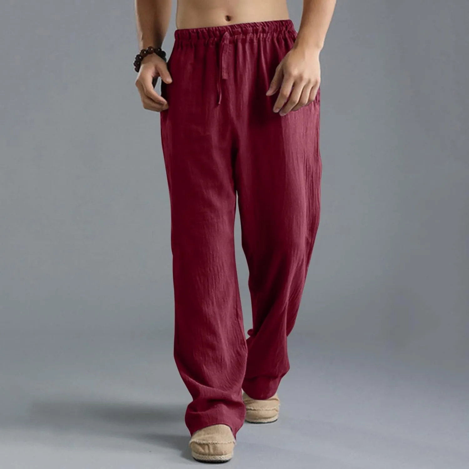 ZYXTIM Linen Pants Men Straight Leg Lightweight Casual Summer Trousers Comfortable Cool Dry Beach Pants Sport Yoga Trousers
