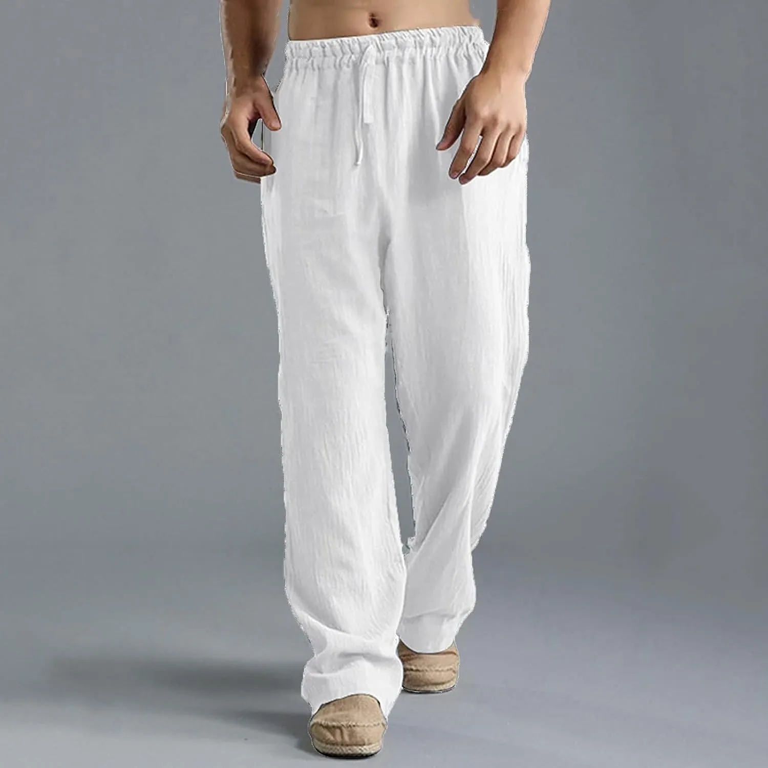 ZYXTIM Linen Pants Men Straight Leg Lightweight Casual Summer Trousers Comfortable Cool Dry Beach Pants Sport Yoga Trousers