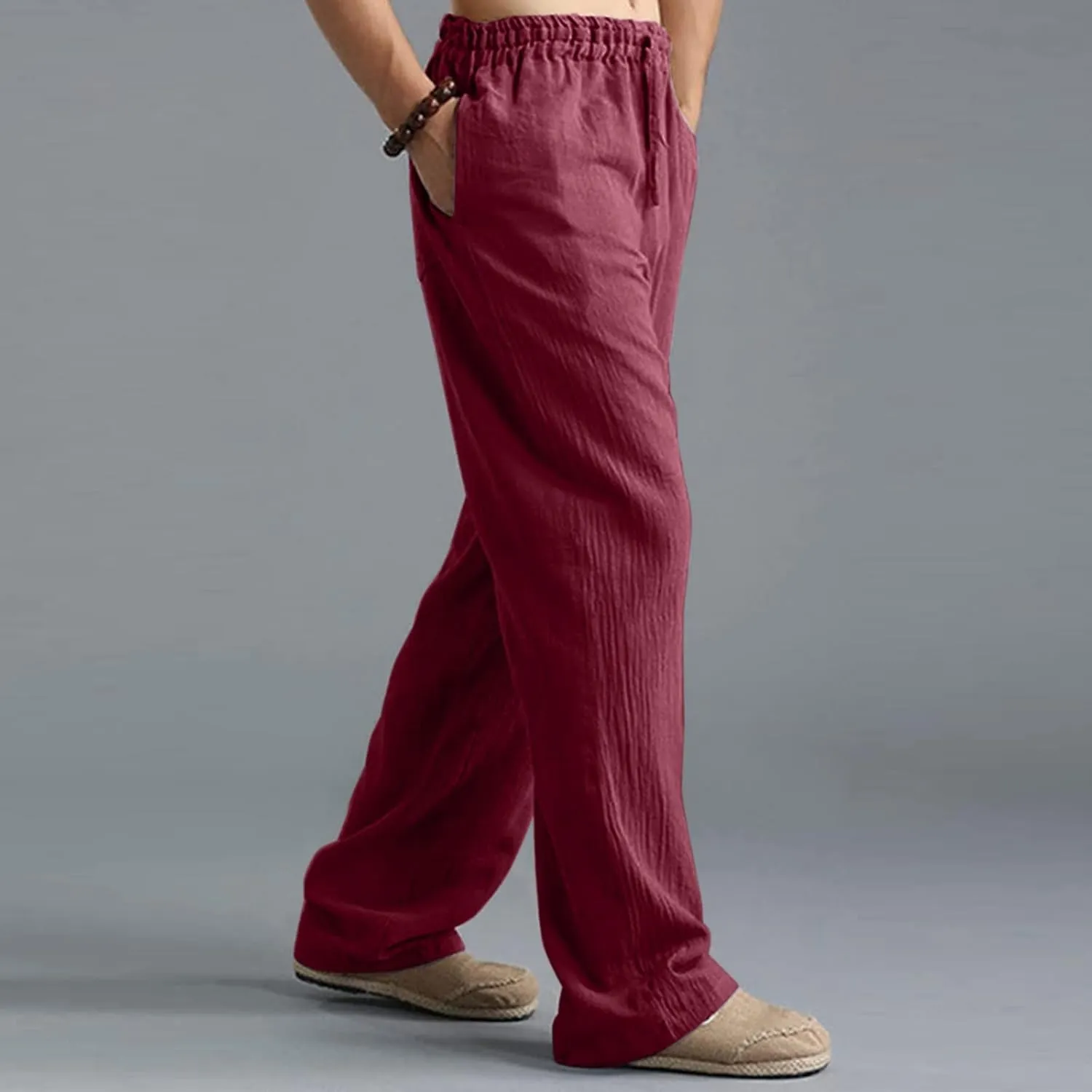 ZYXTIM Linen Pants Men Straight Leg Lightweight Casual Summer Trousers Comfortable Cool Dry Beach Pants Sport Yoga Trousers